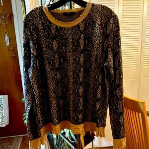 Fate acrylic python print sweater with uneven rough cut cuffs.